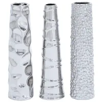 Ivy Collection Vilku Vase Set of 3 in Silver by UMA Enterprises