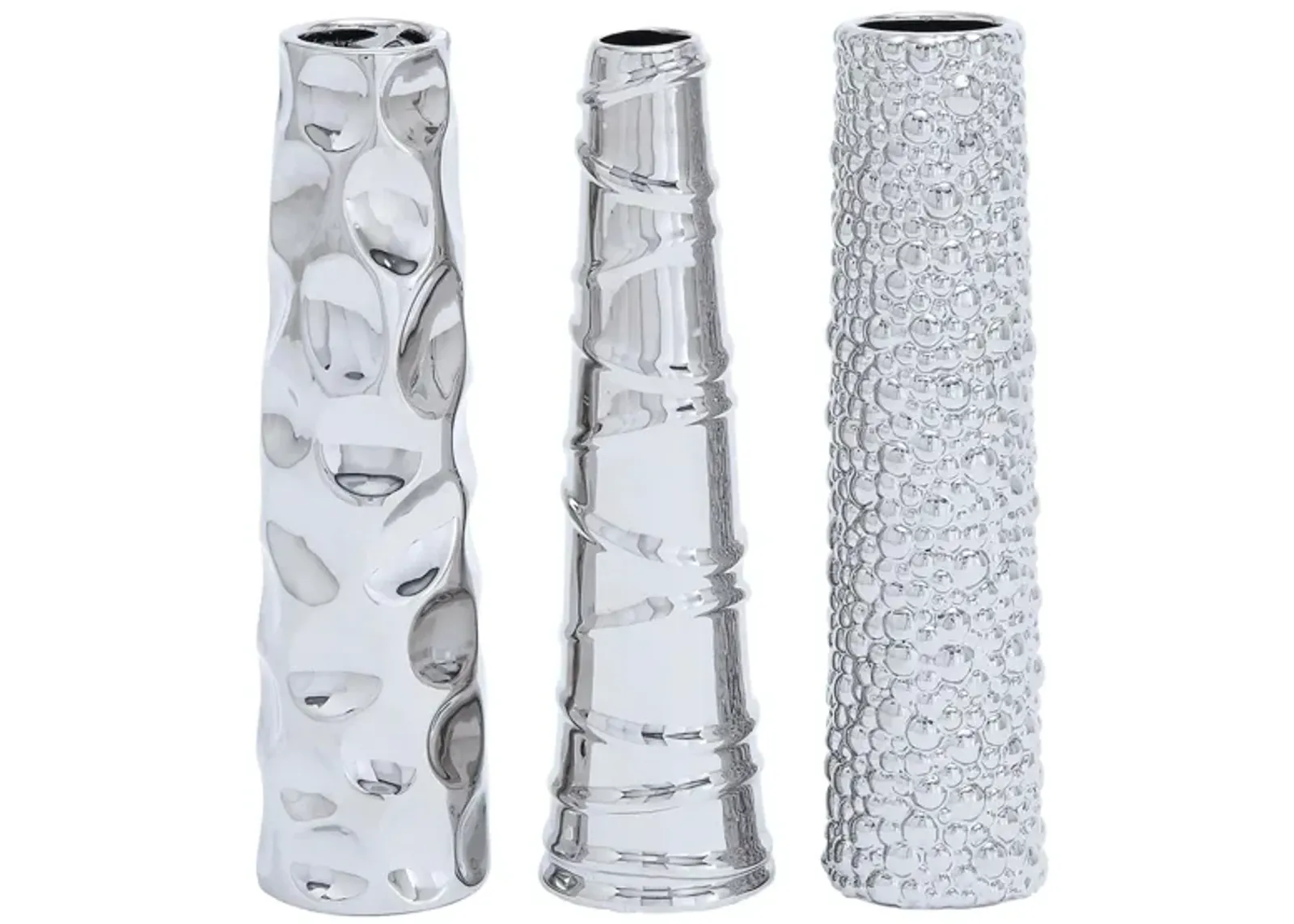 Ivy Collection Vilku Vase Set of 3 in Silver by UMA Enterprises