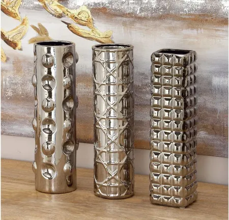 Ivy Collection Ufuoma Vase Set of 3 in Silver by UMA Enterprises