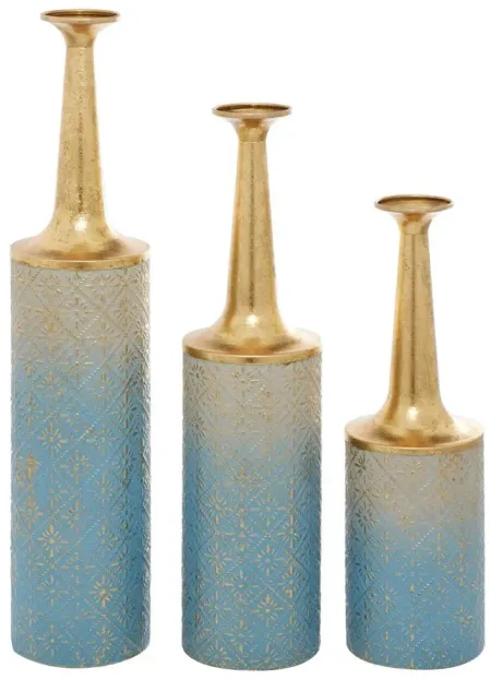 Ivy Collection Caer Dun Vase Set of 3 in Blue by UMA Enterprises