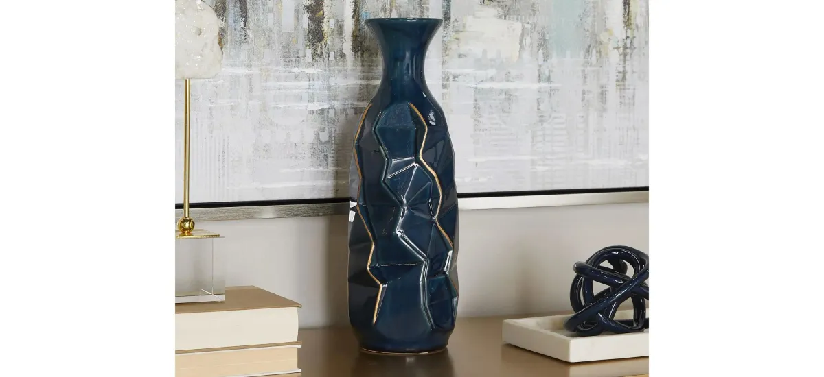 Ivy Collection Blue Ceramic Modern Vase