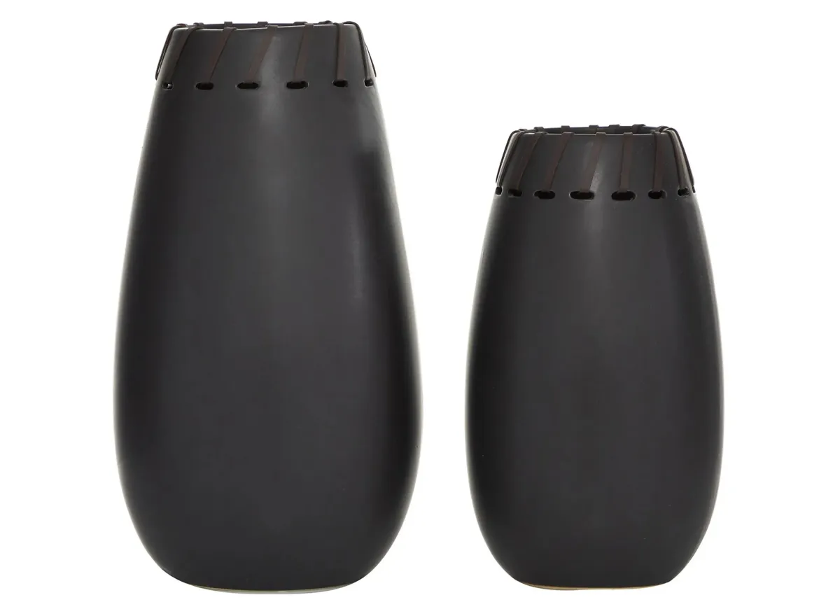 Ivy Collection Dortmund Vase Set of 2 in Black by UMA Enterprises