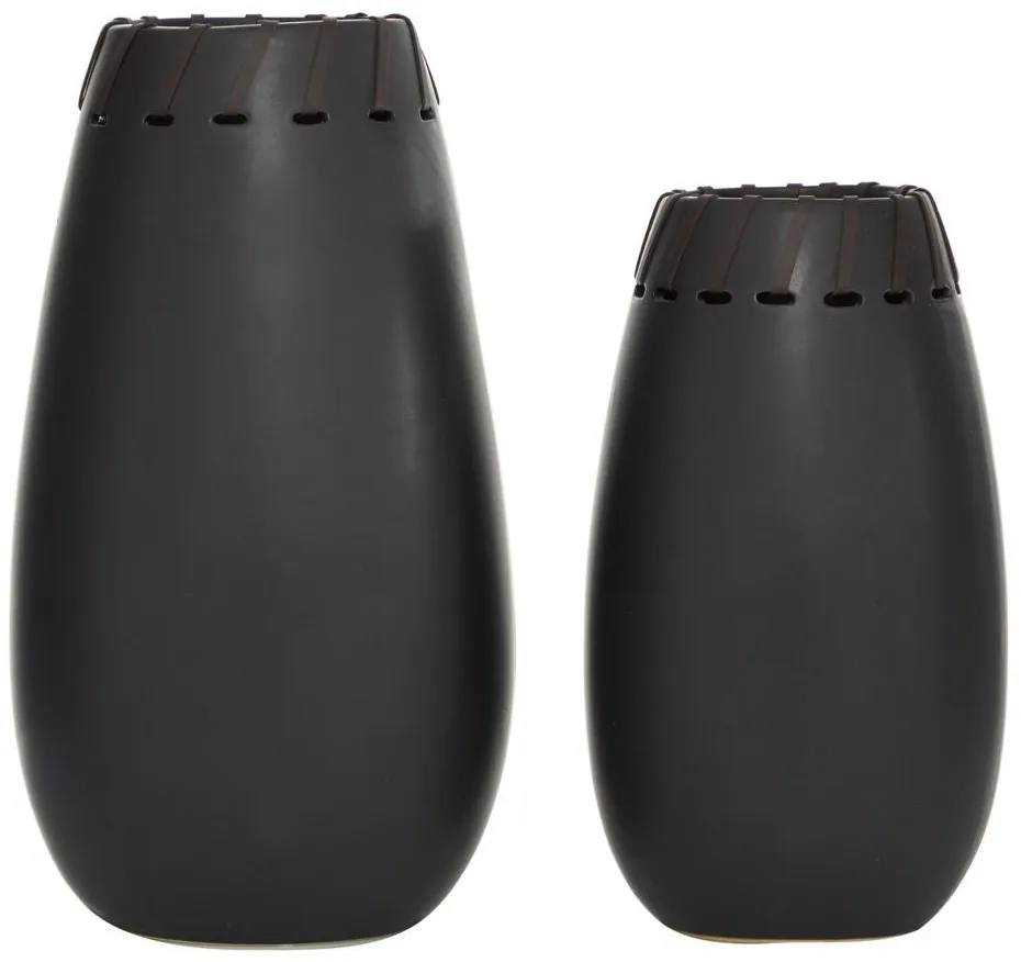 Ivy Collection Dortmund Vase Set of 2 in Black by UMA Enterprises