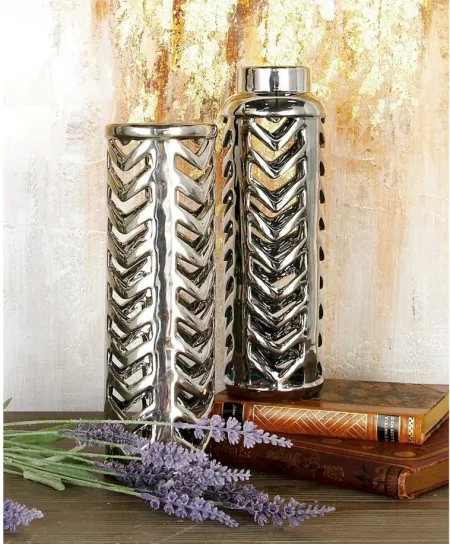 Ivy Collection Polderslot Vase Set of 2 in Silver by UMA Enterprises