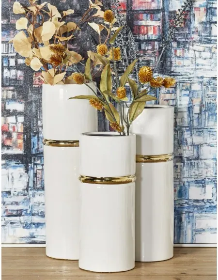 Ivy Collection Salignac Vase Set of 3 in White by UMA Enterprises