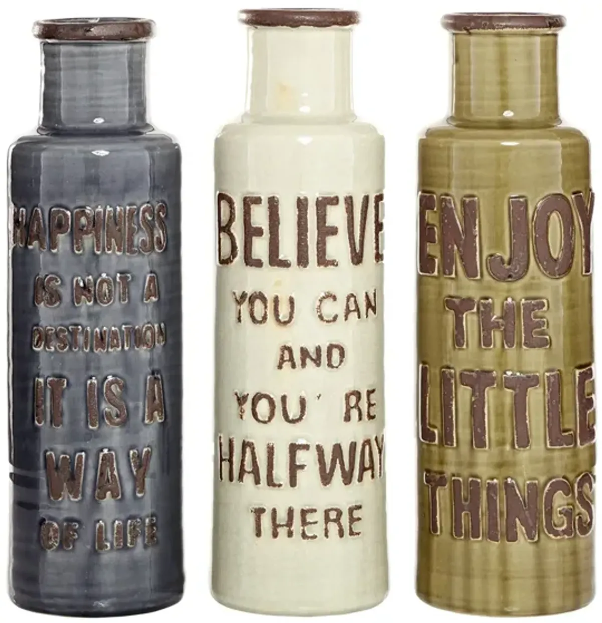 Ivy Collection Brown Ceramic Farmhouse Vase Set of 3