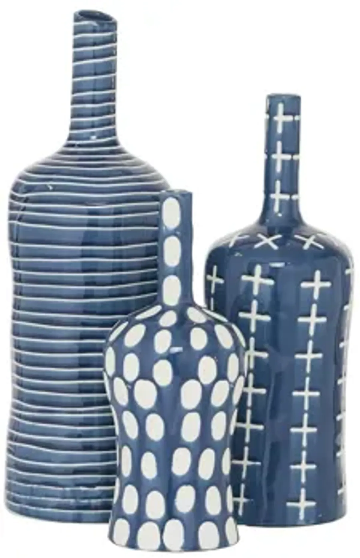 Ivy Collection Blue Ceramic Contemporary Vase Set of 3