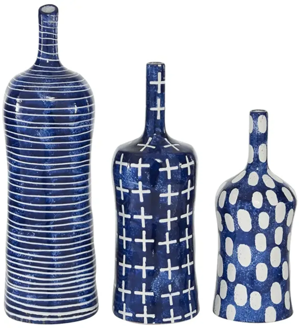 Ivy Collection Blue Ceramic Contemporary Vase Set of 3