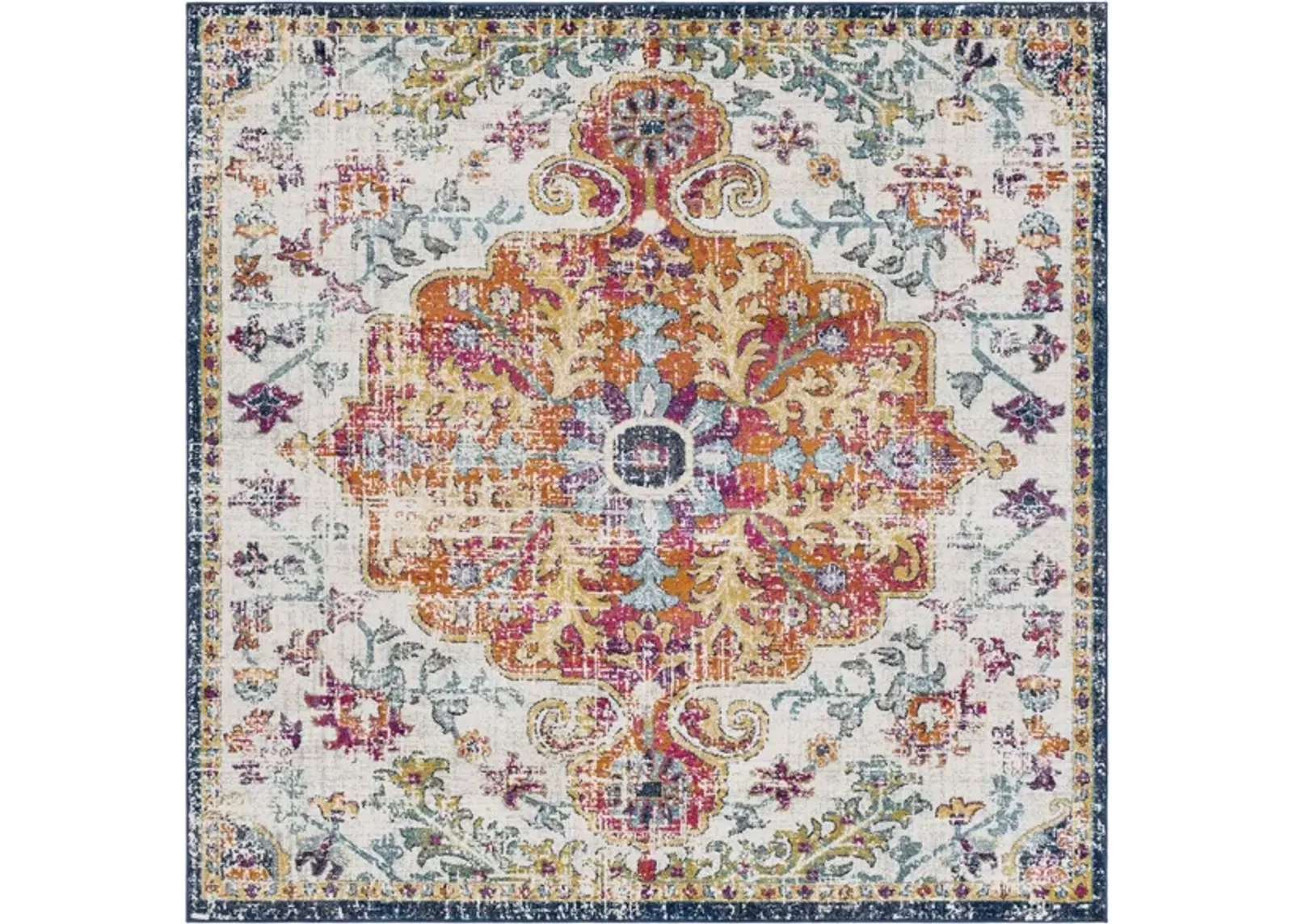 Harput Square Rug in Aqua, White, Bright Red, Bright Yellow, Burnt Orange, Bright Pink by Surya