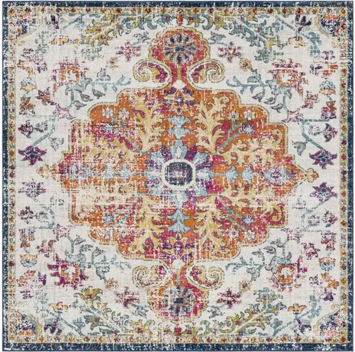 Harput Square Rug in Aqua, White, Bright Red, Bright Yellow, Burnt Orange, Bright Pink by Surya