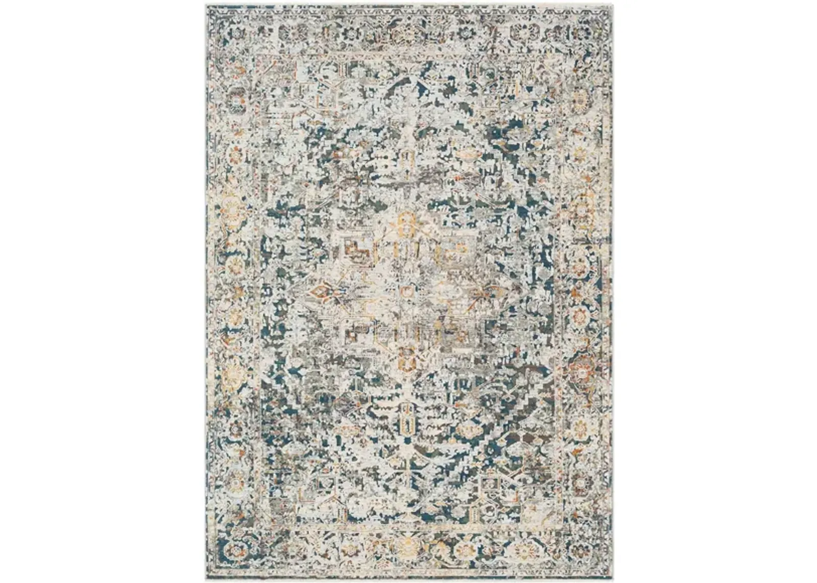 Presidential Gypsy Rug in Pale Blue, Bright Blue, Medium Gray, Peach, Ivory, Butter, Burnt Orange, Lime, Charcoal by Surya