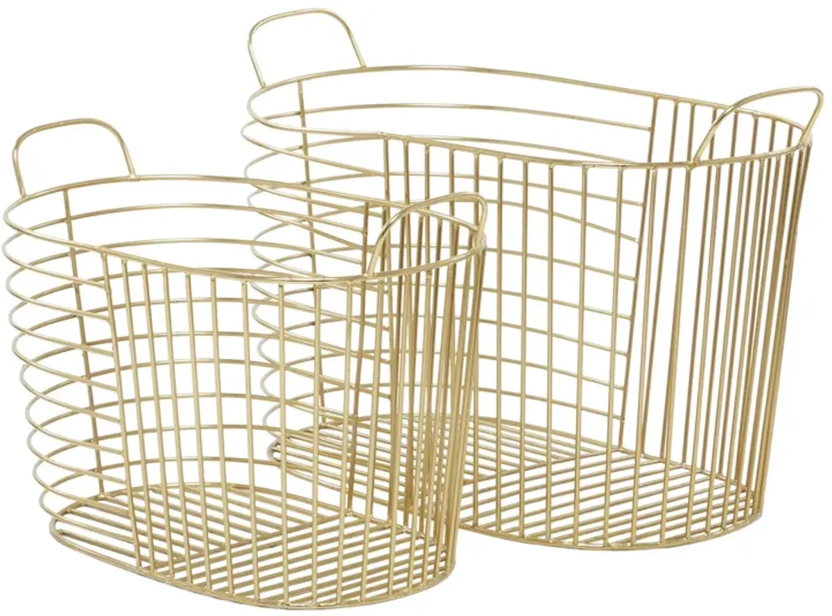 Ivy Collection Clairvoya Basket Set of 2 in Gold by UMA Enterprises