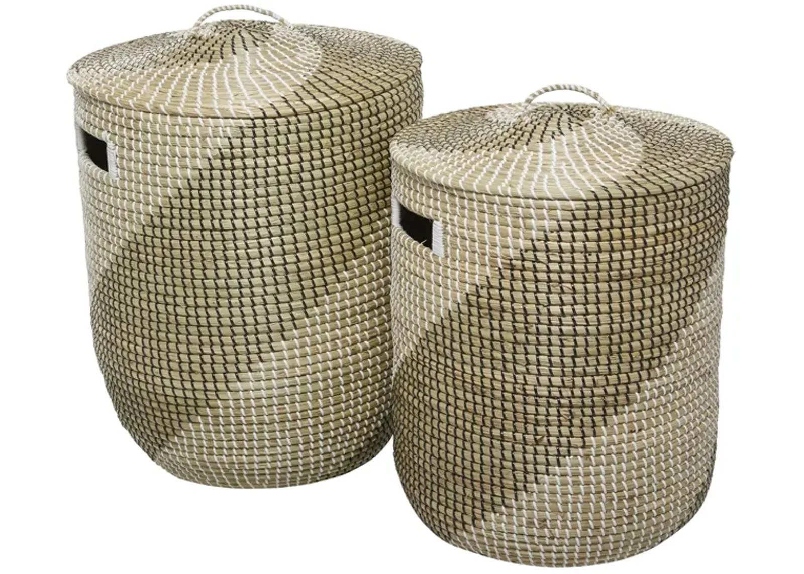 Ivy Collection Set of 2 Striped Water Hyacinth Lidded Baskets in Brown by UMA Enterprises