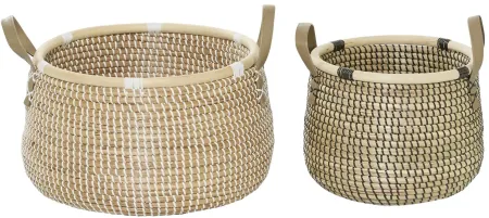 Ivy Collection Set of 2 Banana Leaf Tote Baskets in Brown by UMA Enterprises