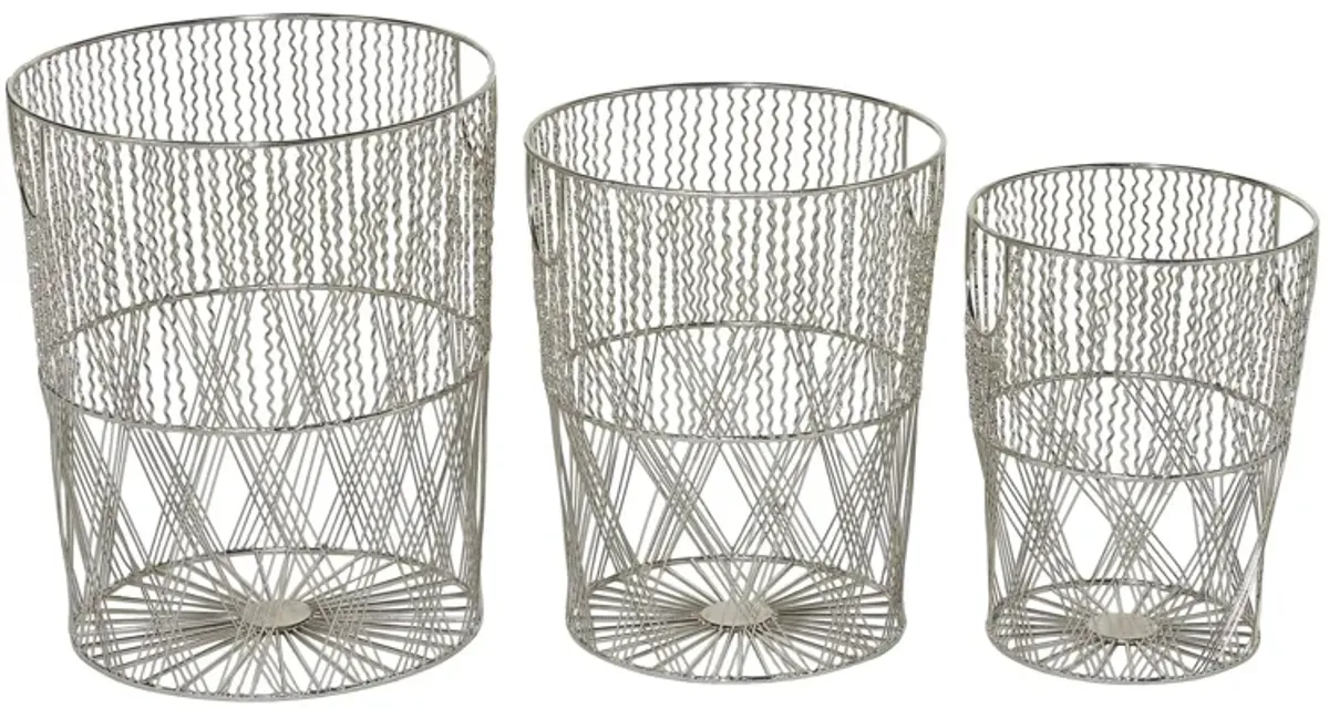 Ivy Collection Set of 3 Silver Metal Bins in Silver by UMA Enterprises