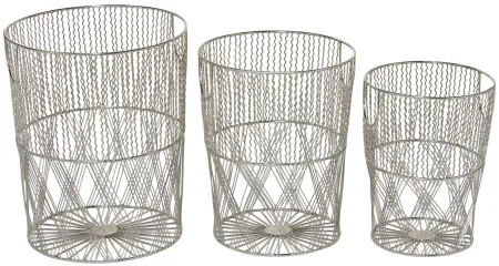 Ivy Collection Set of 3 Silver Metal Bins in Silver by UMA Enterprises