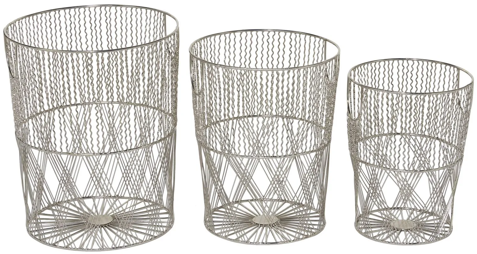 Ivy Collection Set of 3 Silver Metal Bins in Silver by UMA Enterprises