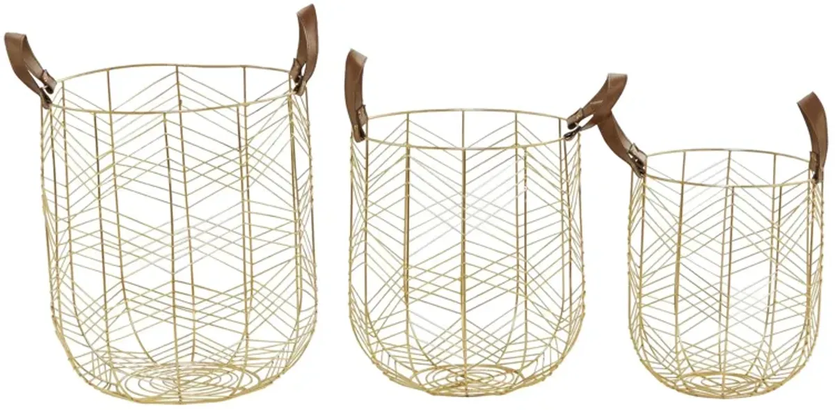 Ivy Collection Trotabout Baskets - Set of 3 in Gold by UMA Enterprises