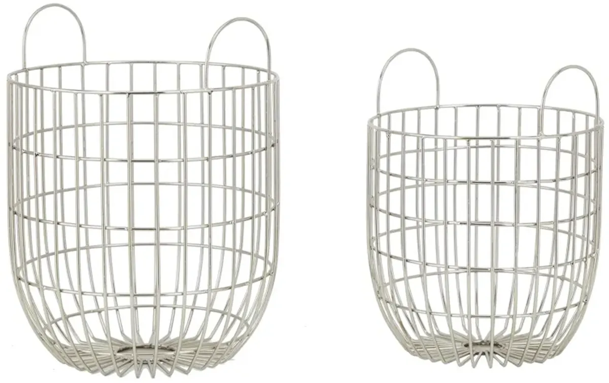 Ivy Collection Herculex Storage Basket Set of 2 in Silver by UMA Enterprises