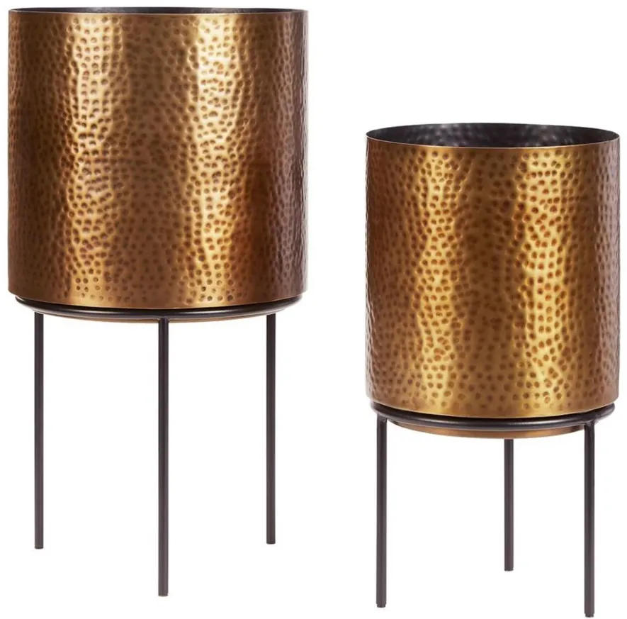 Donisha Mid-Century Modern Planter - Set of 2 in Antique Brass Finish by Ashley Express