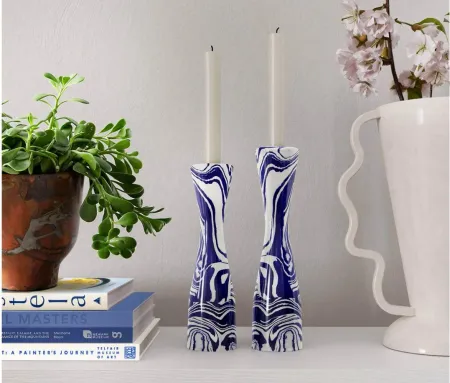 Serene Small Candlestick in Blue;White by Tov Furniture