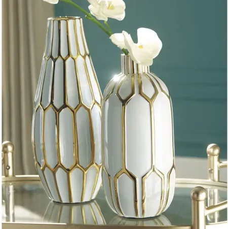 Mohsen Vase Set in Gold Finish/White by Ashley Express