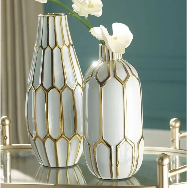 Mohsen Vase Set in Gold Finish/White by Ashley Express