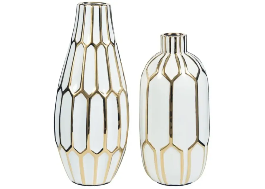 Mohsen Vase Set in Gold Finish/White by Ashley Express