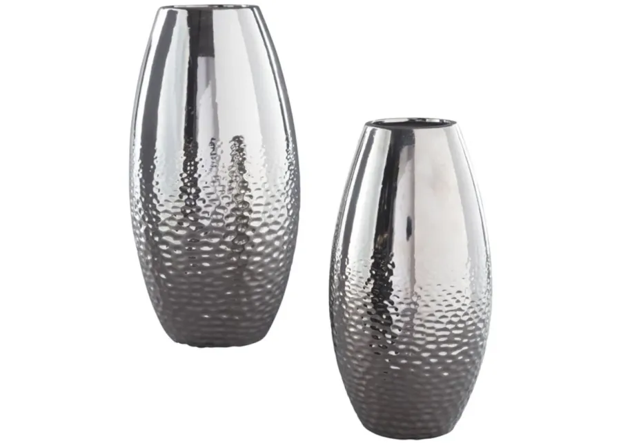 Dinesh Vase Set in Silver Finish by Ashley Express