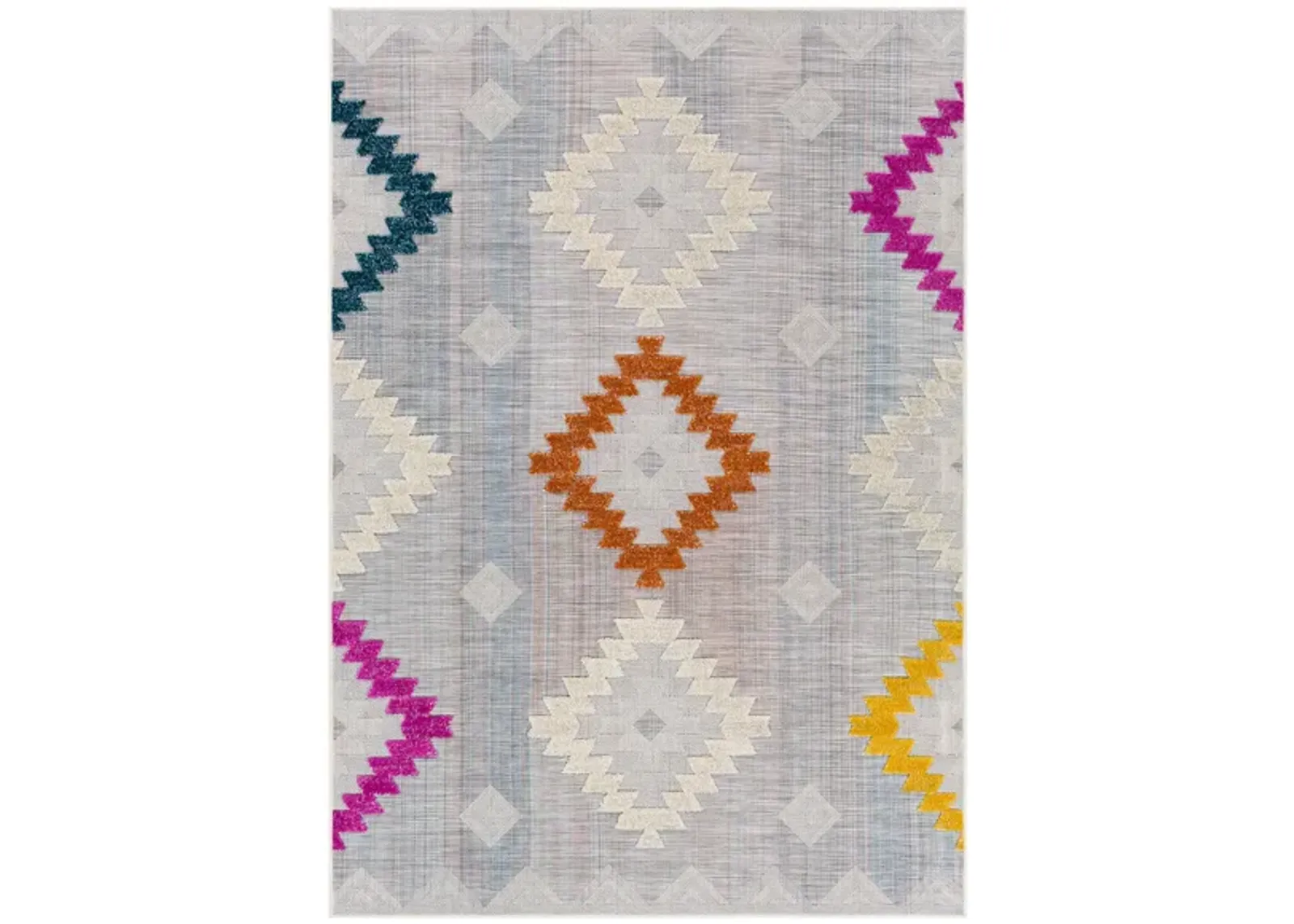 Murcia Francisco Indoor/Outdoor Area Rug in Cream, Light Slate, Gray, Fuchsia, Yellow, Burnt Orange, Navy by Surya