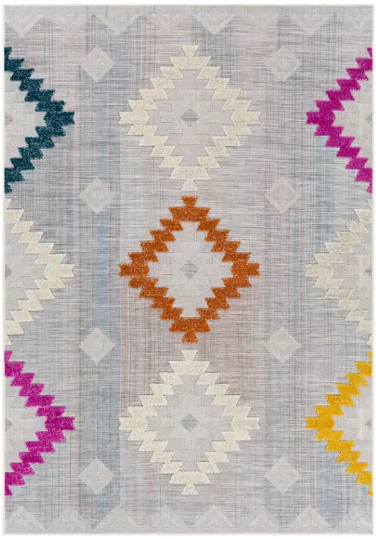 Murcia Francisco Indoor/Outdoor Area Rug in Cream, Light Slate, Gray, Fuchsia, Yellow, Burnt Orange, Navy by Surya