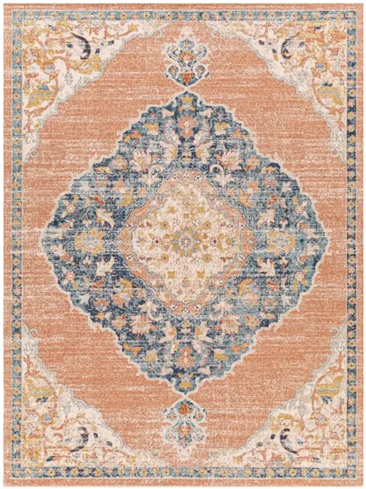 Huntington Beach Leo Indoor/Outdoor Area Rug in Dusty Coral, Orange, Saffron, Dark Blue, Aqua, Oatmeal, Light Gray, Medium Gray, Red, Cream by Surya