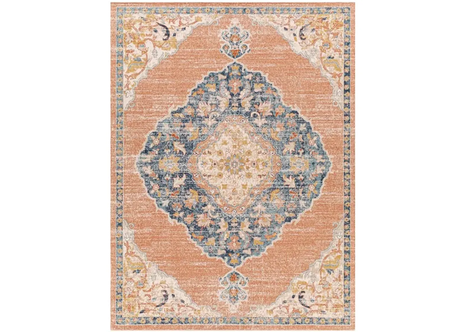 Huntington Beach Leo Indoor/Outdoor Area Rug in Dusty Coral, Orange, Saffron, Dark Blue, Aqua, Oatmeal, Light Gray, Medium Gray, Red, Cream by Surya