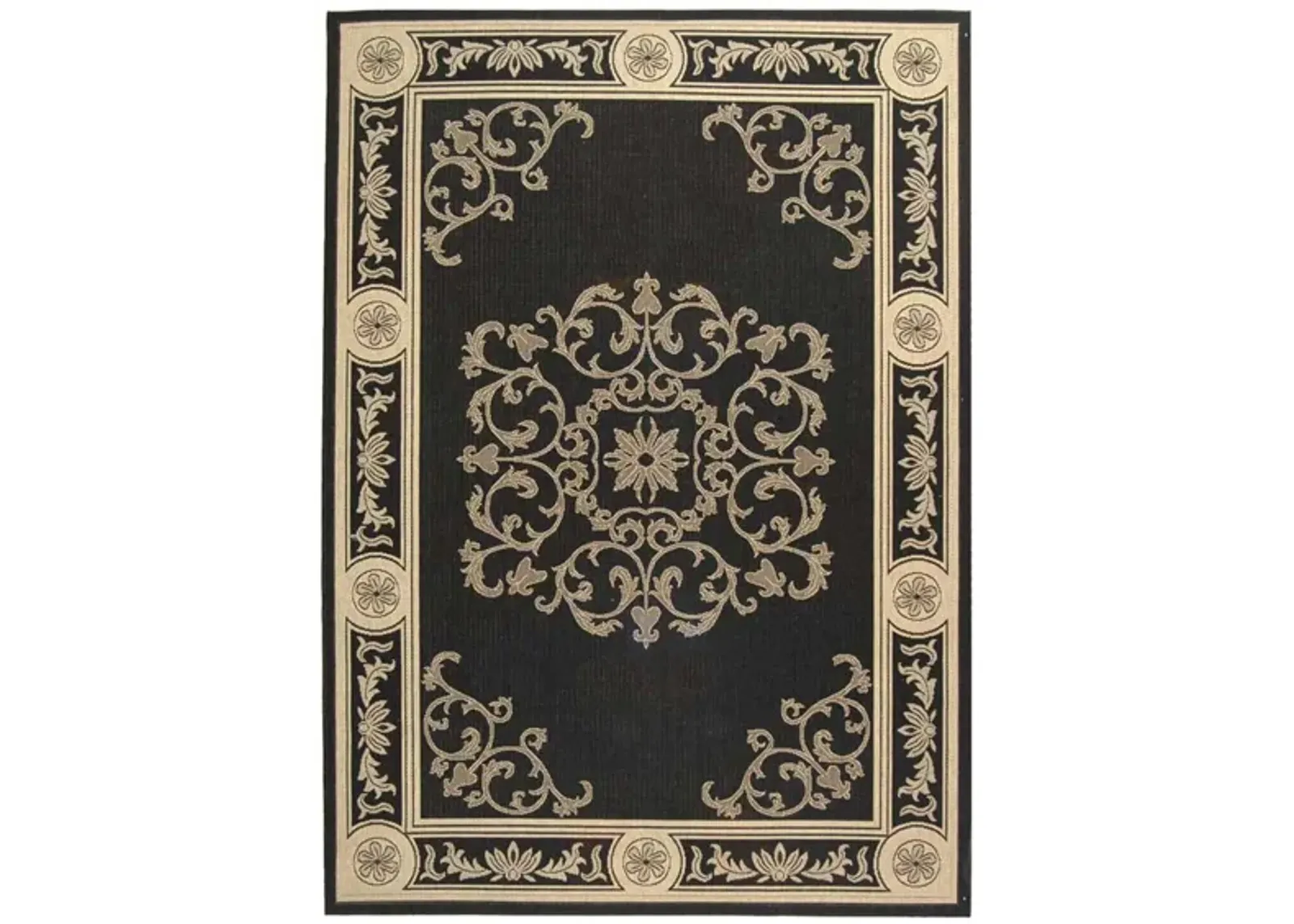 Courtyard Bordered Indoor/Outdoor Area Rug in Black & Sand by Safavieh