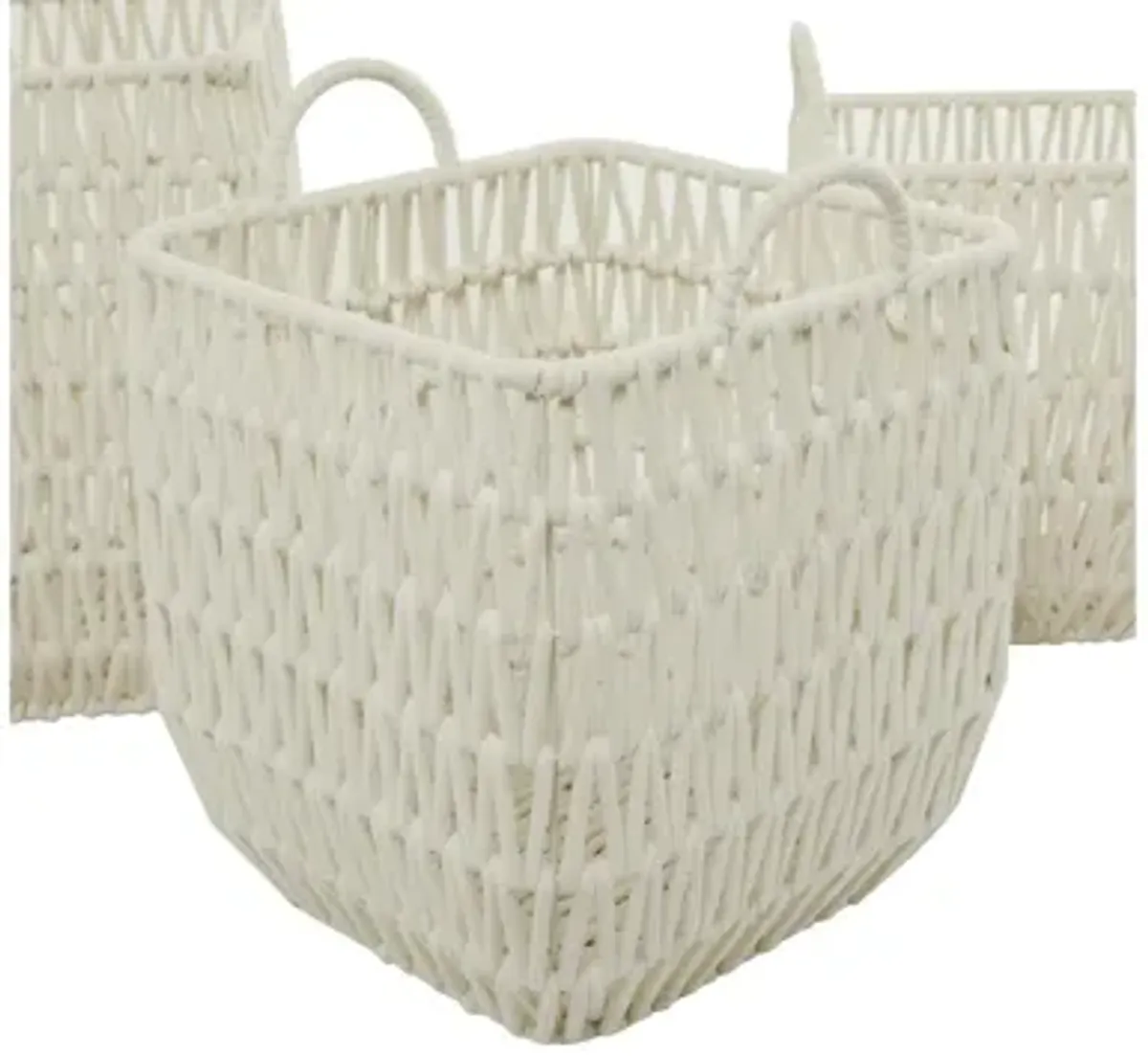 Ivy Collection Set of 3 White Cotton Baskets