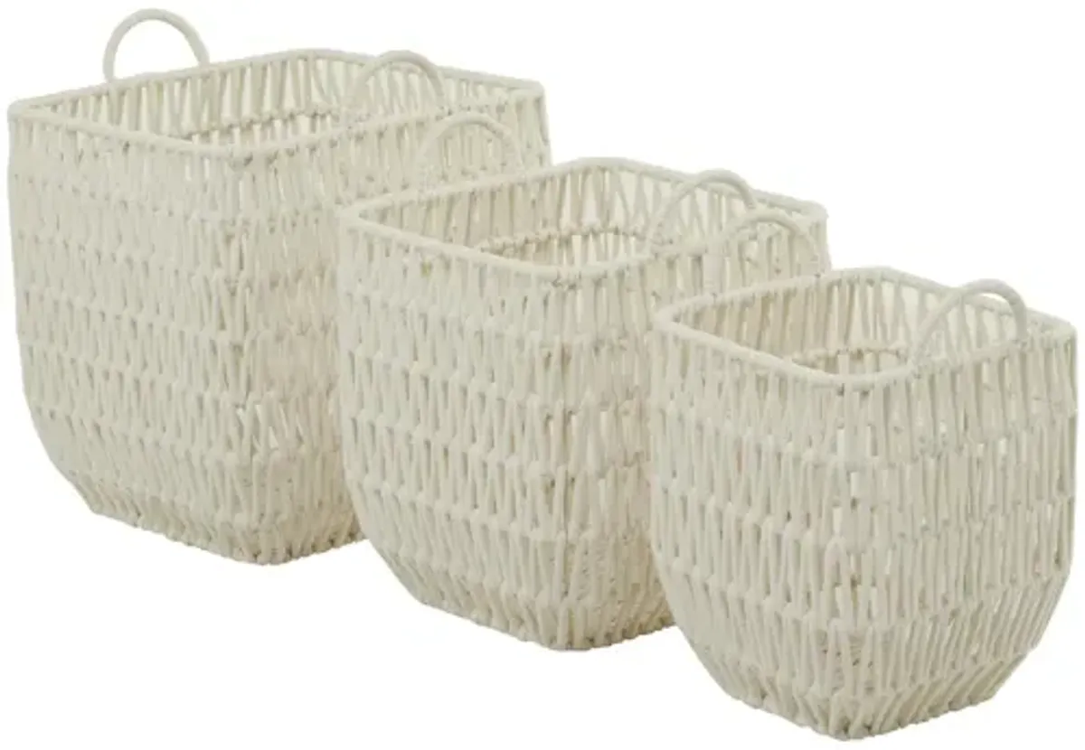 Ivy Collection Set of 3 White Cotton Baskets