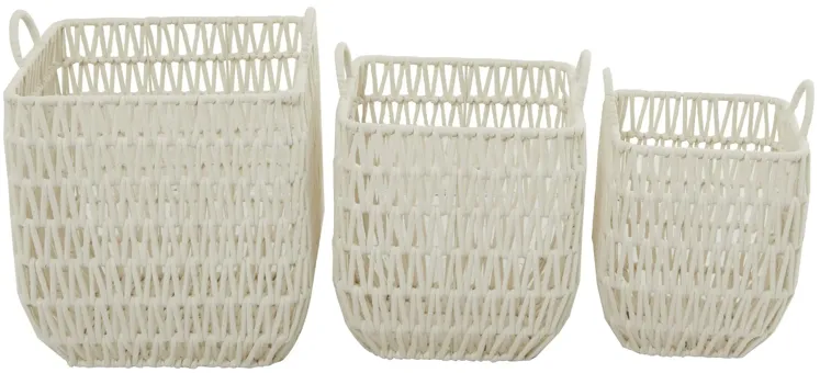 Ivy Collection Set of 3 White Cotton Baskets in White by UMA Enterprises