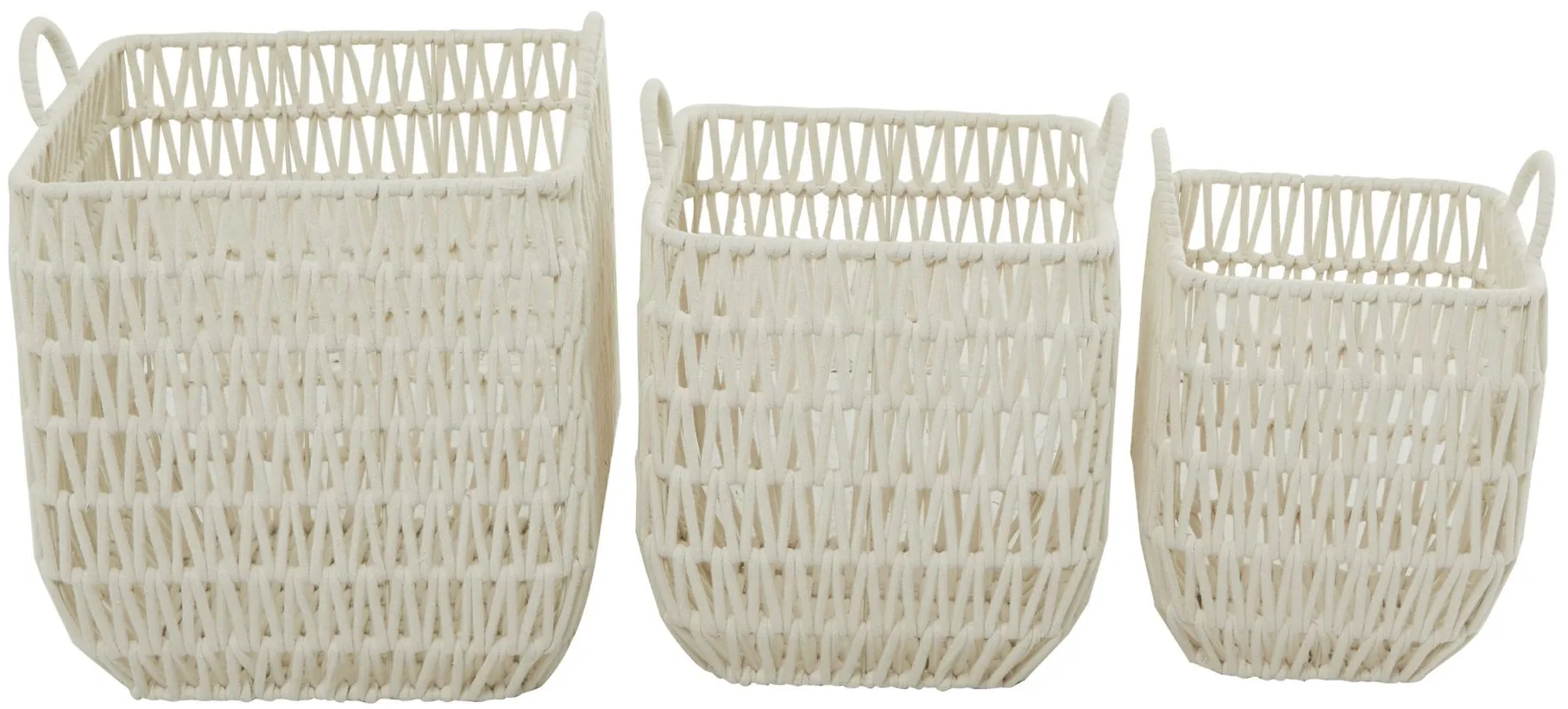 Ivy Collection Set of 3 White Cotton Baskets in White by UMA Enterprises