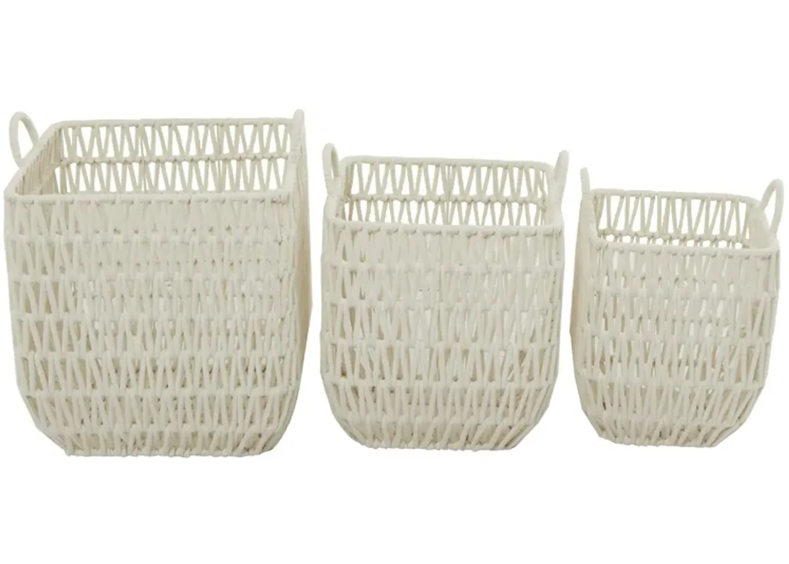 Ivy Collection Set of 3 White Cotton Baskets