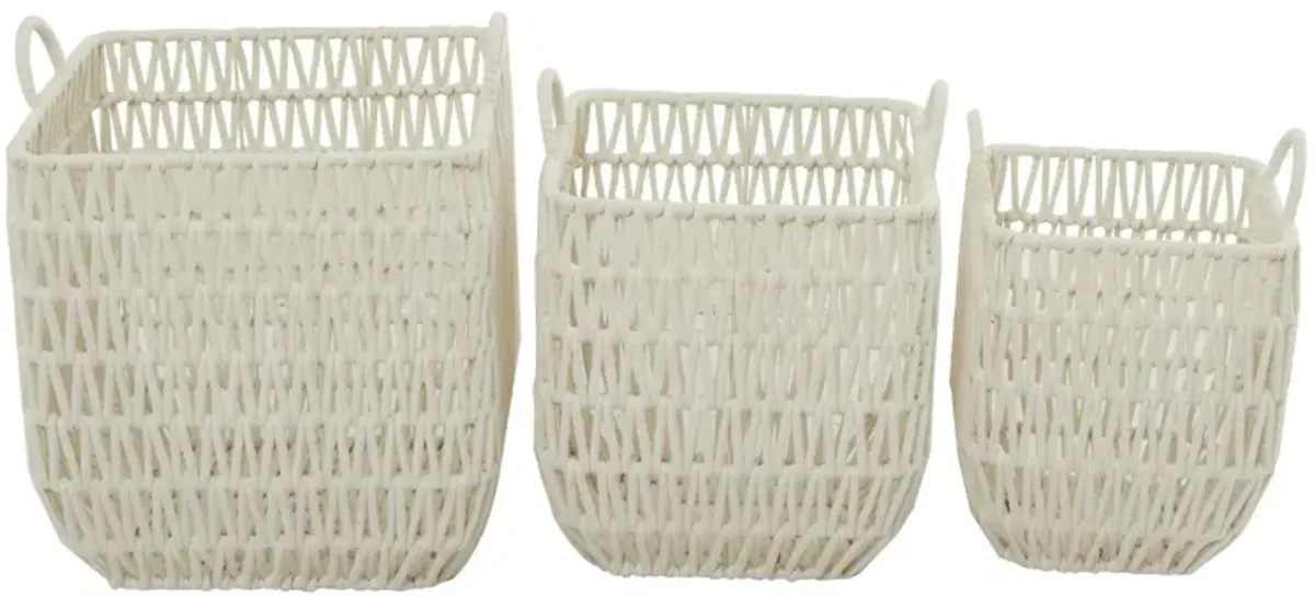 Ivy Collection Set of 3 White Cotton Baskets