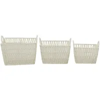 Ivy Collection Set of 3 Traditional Storage Baskets with Handles in White by UMA Enterprises