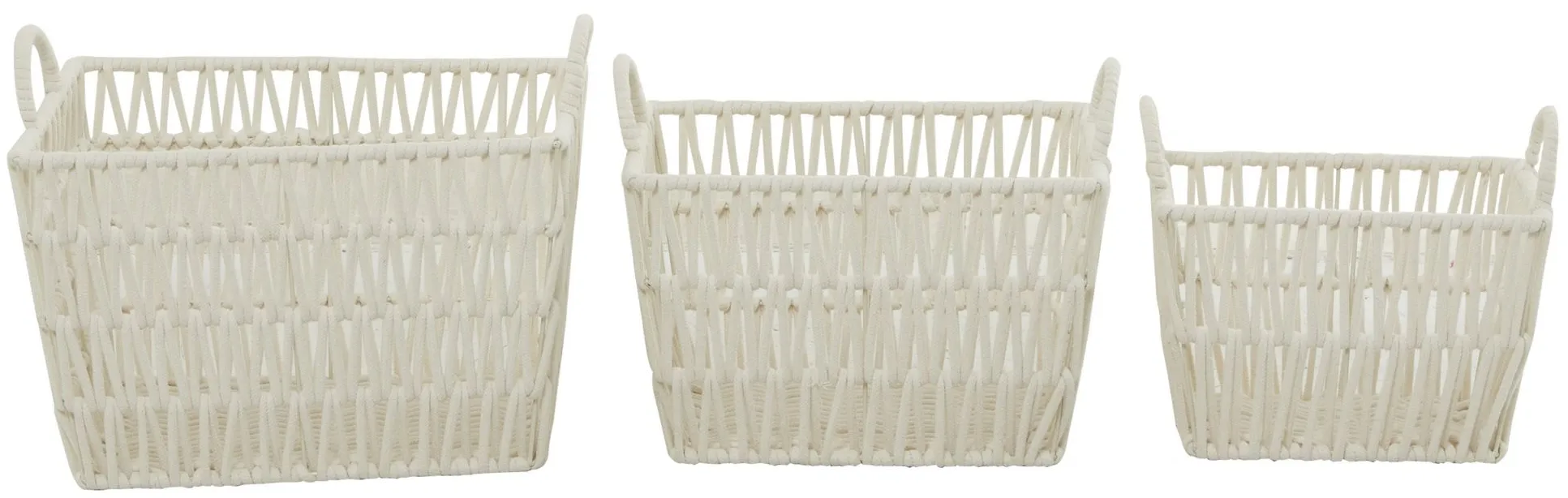 Ivy Collection Set of 3 Traditional Storage Baskets with Handles in White by UMA Enterprises