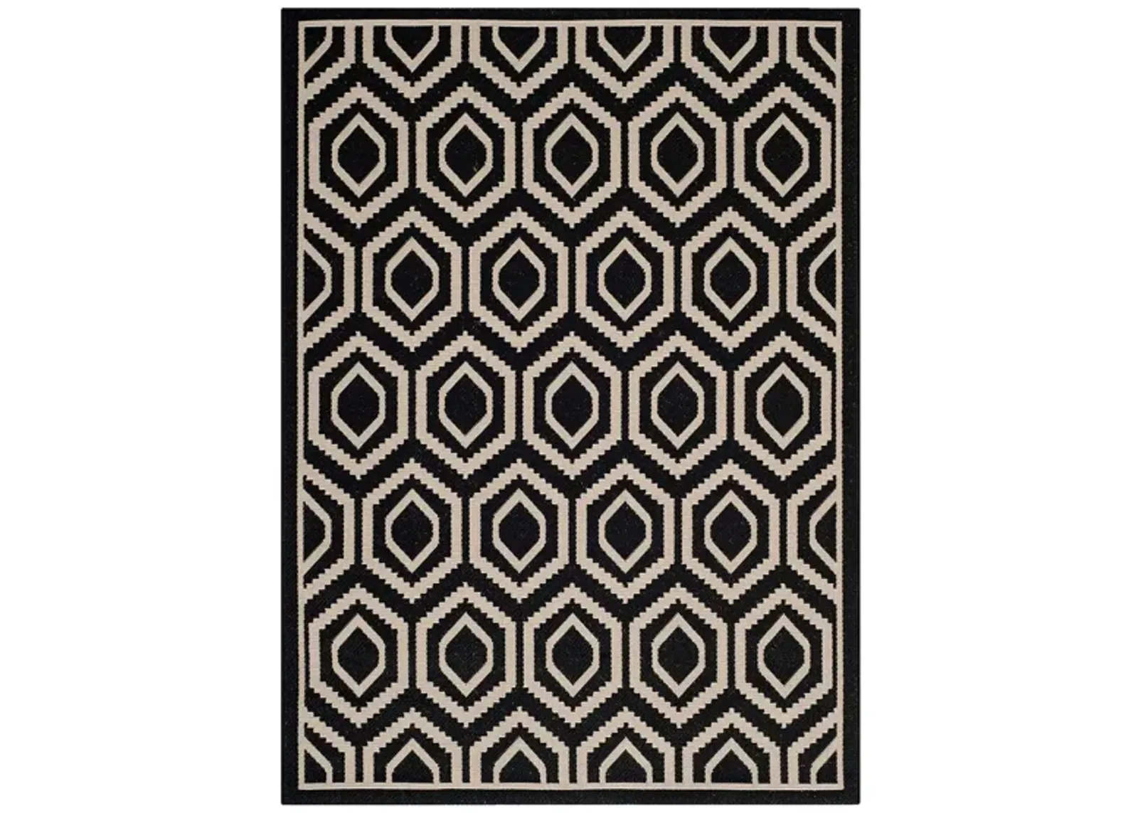 Courtyard Diamonds Indoor/Outdoor Area Rug in Black & Beige by Safavieh