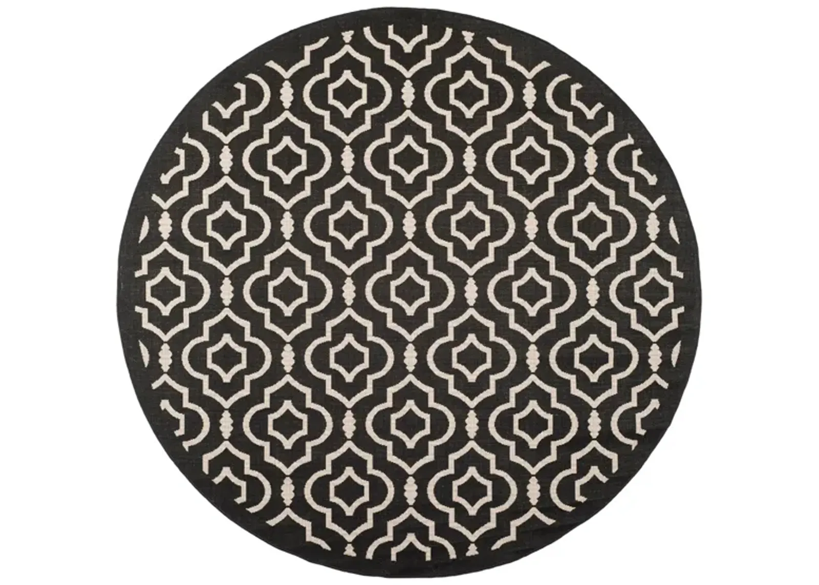 Courtyard Key Indoor/Outdoor Area Rug Round in Black & Beige by Safavieh