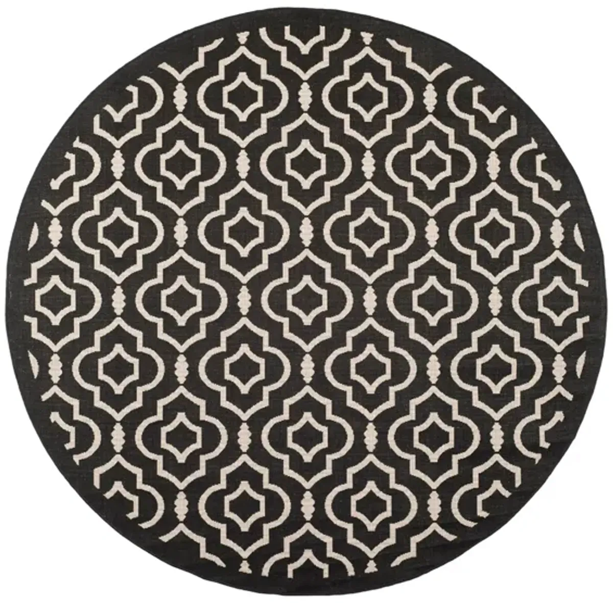 Courtyard Key Indoor/Outdoor Area Rug Round in Black & Beige by Safavieh