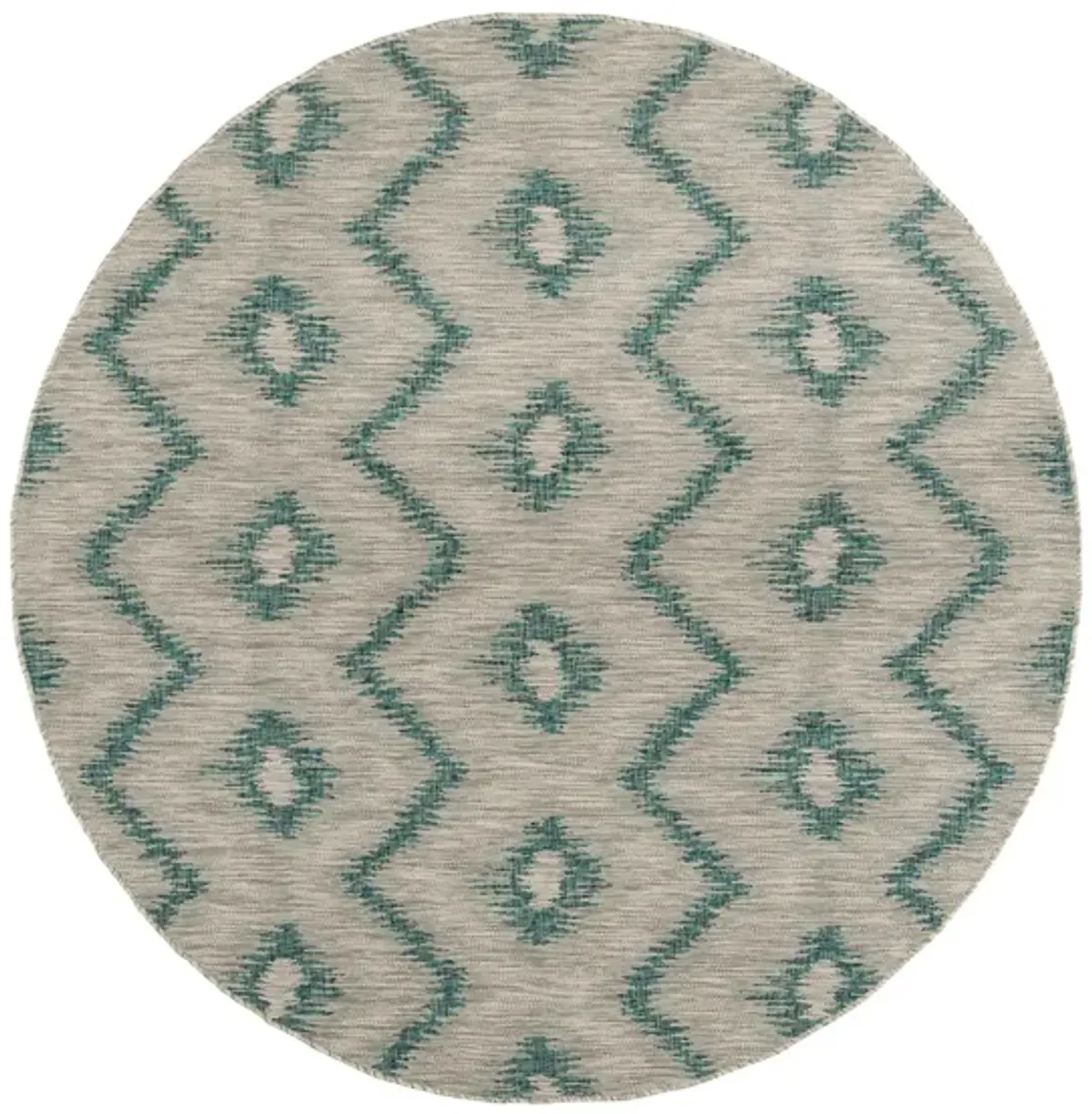 Courtyard Chevron Indoor/Outdoor Area Rug Round in Gray & Blue by Safavieh