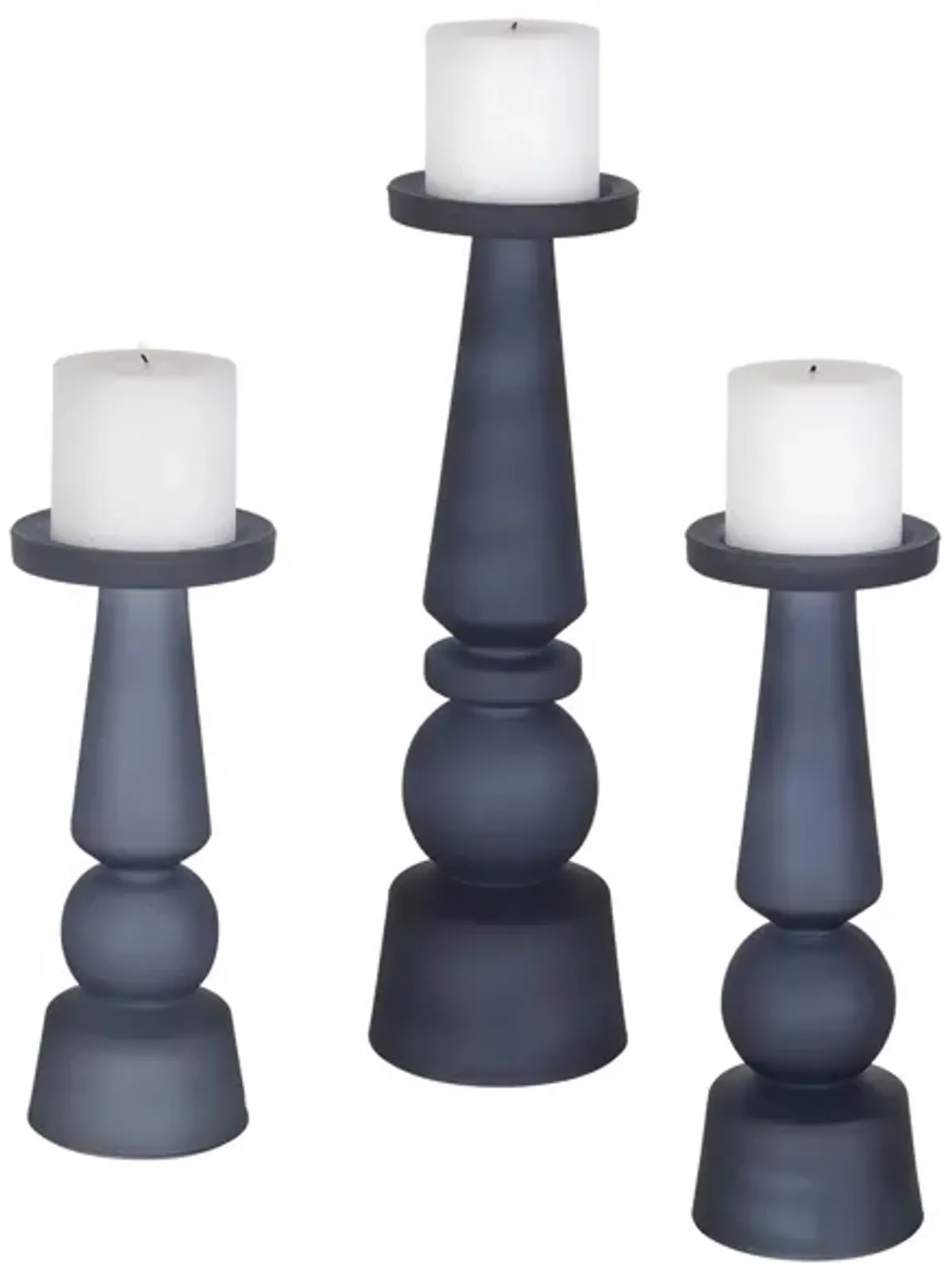 Cassiopeia Glass Candleholders: Set of 3 in Blue;White by Uttermost