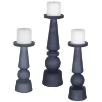 Cassiopeia Glass Candleholders: Set of 3 in Blue;White by Uttermost
