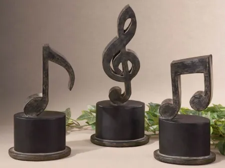 Music Notes Metal Figurines: Set of 3 in Black;Brown by Uttermost