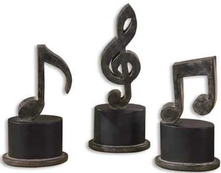 Music Notes Metal Figurines: Set of 3 in Black;Brown by Uttermost